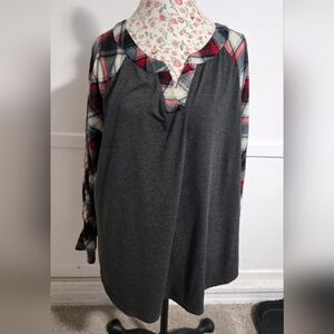 Plaid Sleeve Gray Women's Top Pijama Top Size 2xl